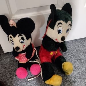Plush Vintage Antique Walt Disney Productions Mickey Mouse and Minnie Mouse